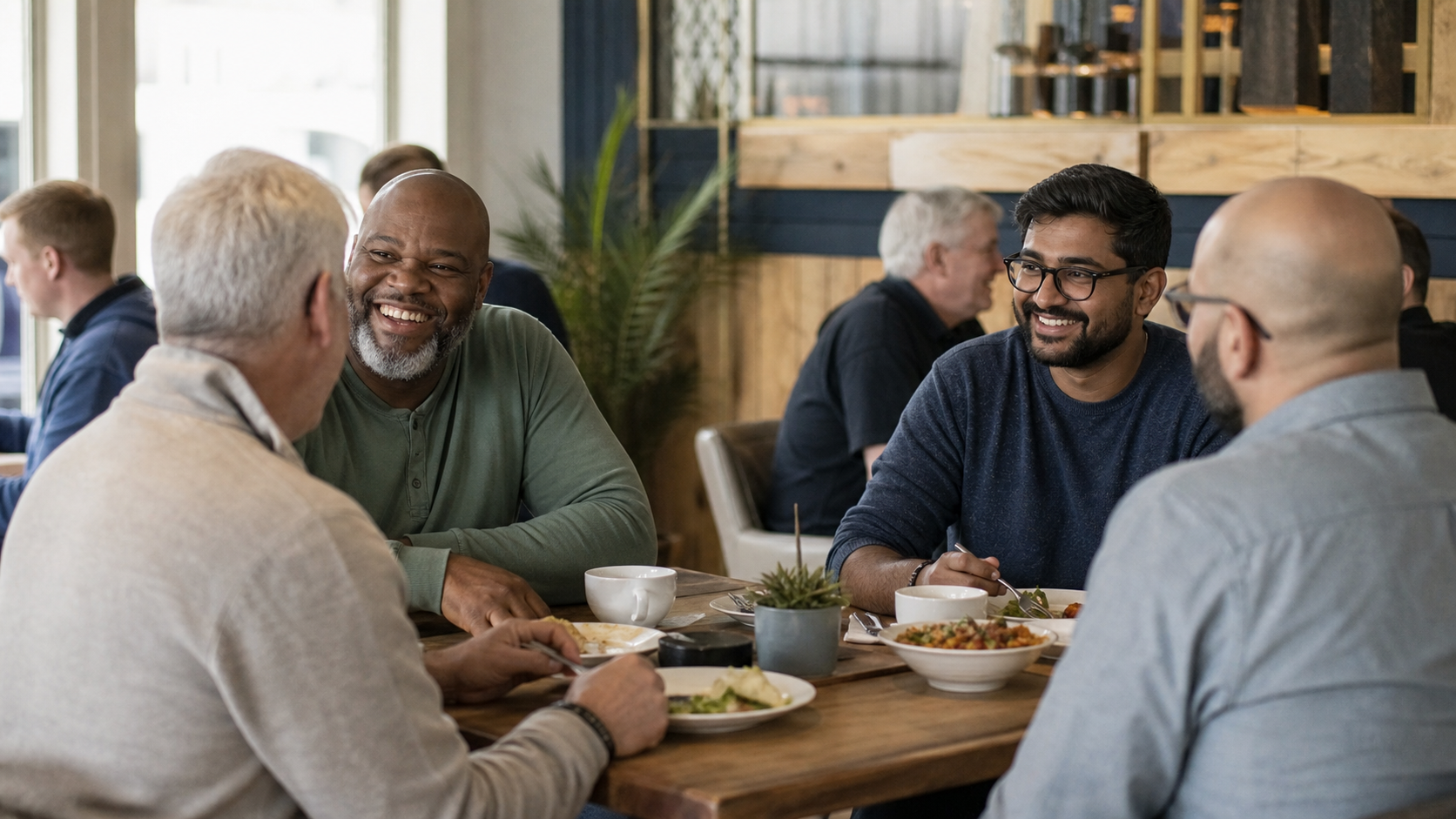 Men meeting at a Dave Network community event